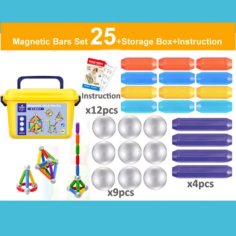 Большой размер магнитные стержни Магнитный конструктор магнитные строительные блоки 3D блоки строительные игрушки для детей Подарки - Цвет: 25PCS SET