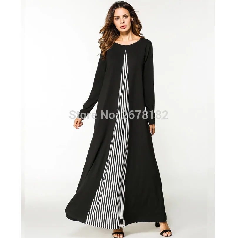 2018 исламский мусульманский хлопок прошитый полосатый длинный рукав свободный