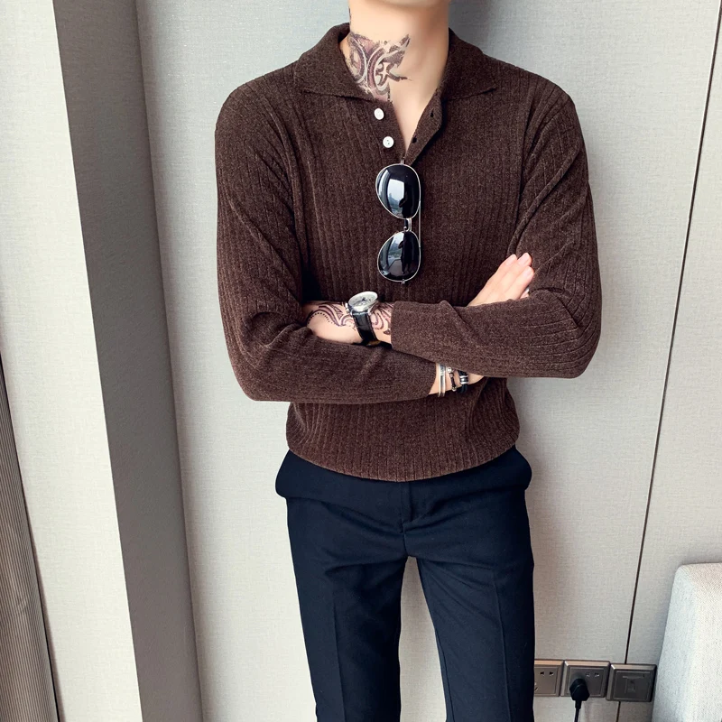 Британский Стиль пуловер свитер мужской модный Свободный однотонный синель мужские повседневные свитера с длинным рукавом трикотажные Pull Homme 3XL-M