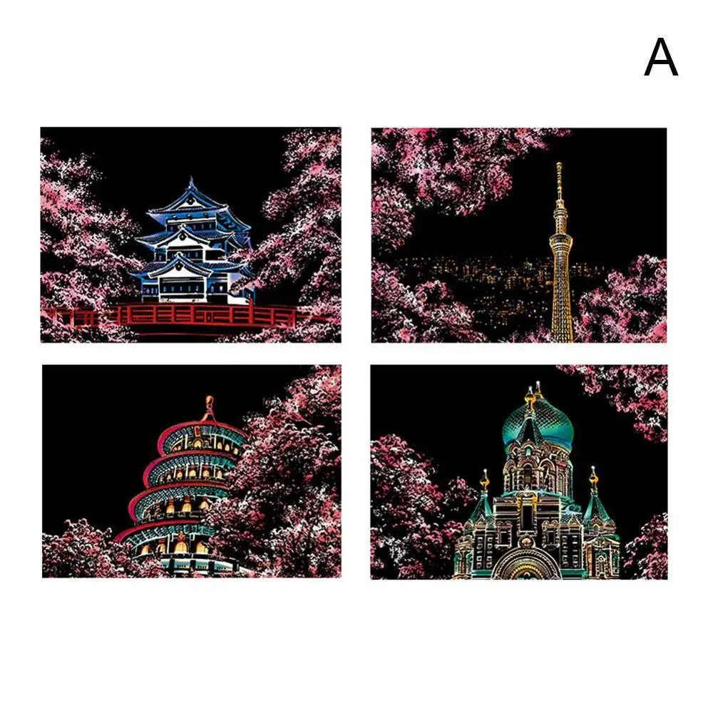 cherry blossom 4 шт. Волшебная скретч бумага для живописи с палочкой Для Рисования Дети Образование Рисование игрушки украшения выскабливание Diy рукоделие подарок - Цвет: cherry blossom