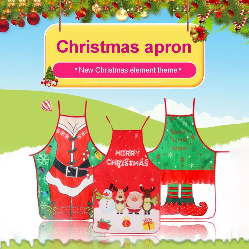 Christmas Aprons Cute Cartoon Printed Kitchen Aprons Home Kitchen Cooking Baking Cleaning Accessories 0*70cm