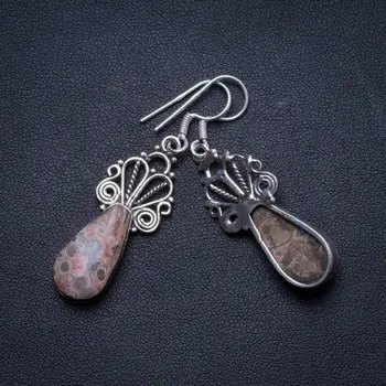

Natural Leopard Skin Jasper Handmade Unique 925 Sterling Silver Earrings 2" X3995