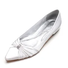 OnnPnnQ Для женщин сатин для невесты на свадьбу; туфли на плоской подошве; острый носок складками без шнуровки официальная Вечеринка платье Туфли без каблуков Для женщин