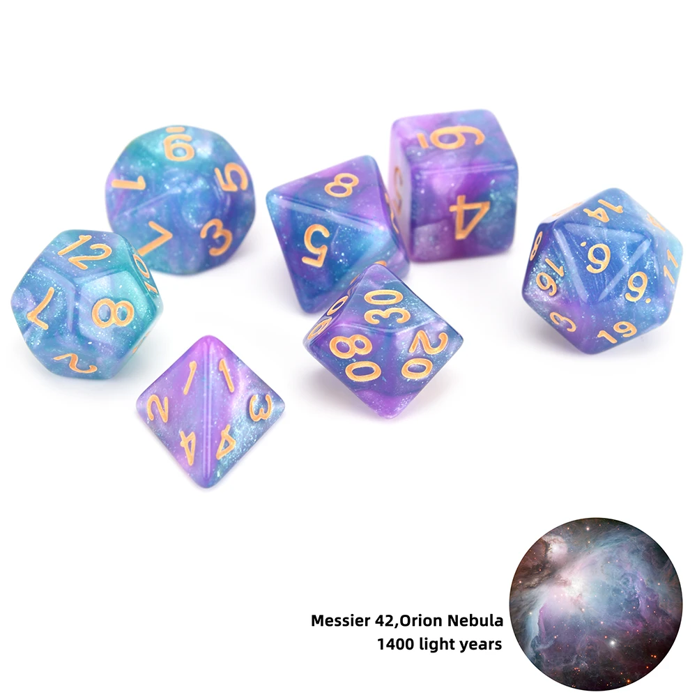 42pcs Nebula Dice Set Polyhedral for DnD Tabletop RPGs Games D4 D6 D8 D% D10 D12 D20 Drawstring Bag