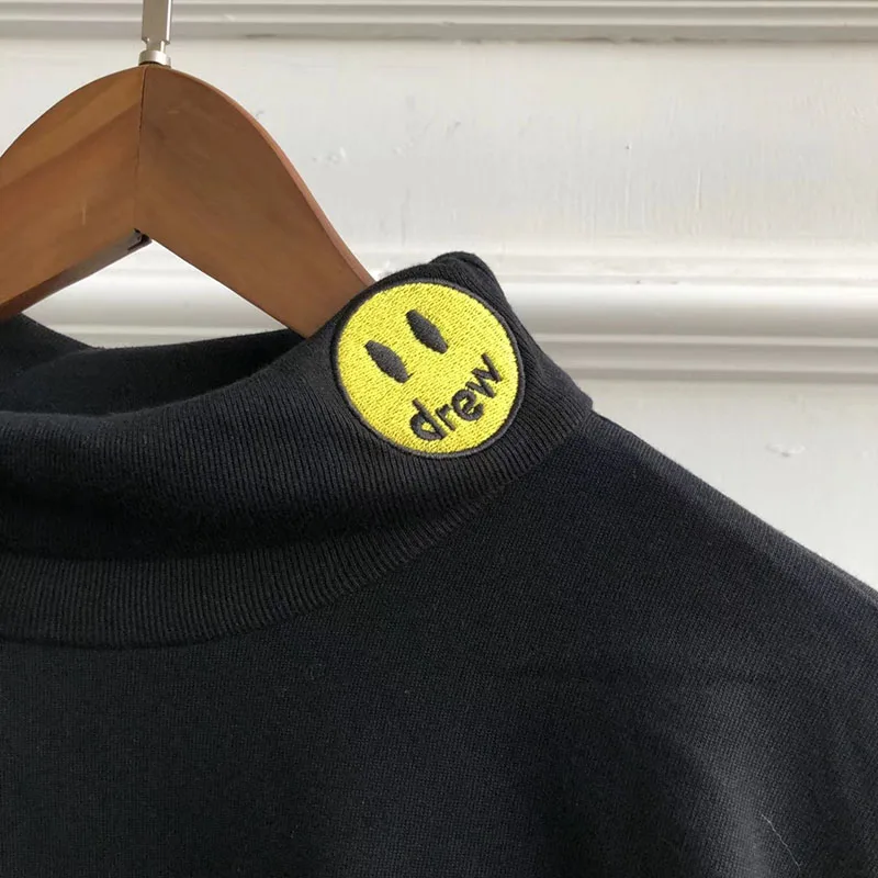 DREW черная водолазка для мужчин и женщин футболка Однотонный пуловер Хлопок Harajuku Хип Хоп футболки с длинным рукавом Покемон уличная футболка