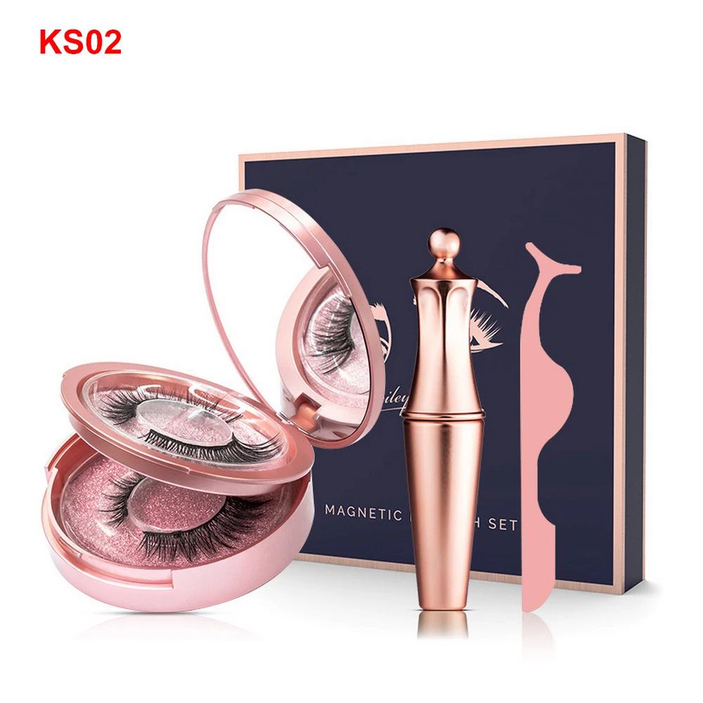 KS02 2pairs blue Магнитные накладные ресницы, 5 магнитов, накладные Пинцет для ресниц, набор, жидкая подводка для глаз, водостойкие, стойкие ресницы для естественного вида - Цвет: KS02 2pairs blue