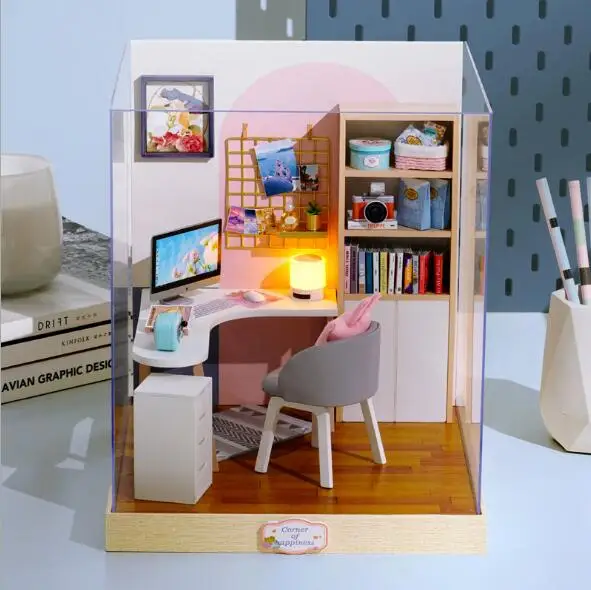 Милая комната кукольный дом мебель Diy Миниатюрный 3D Деревянный Miniaturas спальня кухня кукольный домик игрушки для детей