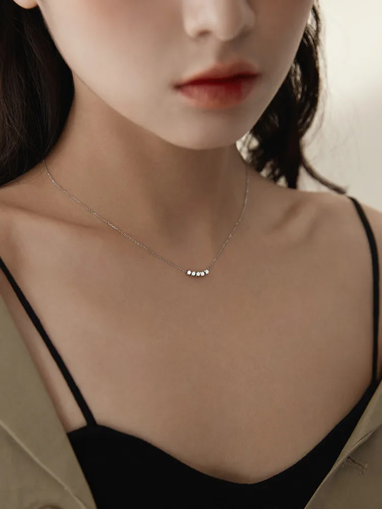 Collar de plata de ley 925 con exquisita cadena simple de clavícula, cuentas de transferencia, collar geométrico para mujer