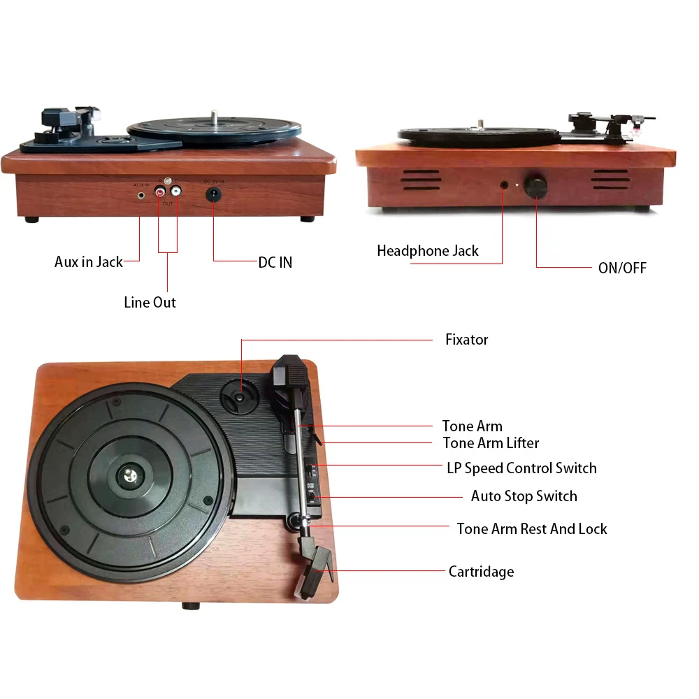 ポータブルレコードプレーヤー 33 45 78 rpmポータブルレトロ蓄音機ビニールレコードプレーヤー