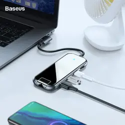 Baseus usb-концентратор с несколькими портами Тип C на HDMI RJ45 USB 3,0 USB3.0 Мощность адаптер для MacBook Pro Air док-станция для 3 Порты и разъёмы USB-C USB