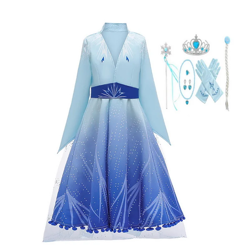 Костюм Эльзы для девочек; накидка Снежной королевы с аксессуарами; костюм Анны и принцессы для девочек; маскарадный костюм Золушки; нарядное платье; цвет синий; коллекция года - Цвет: style-A