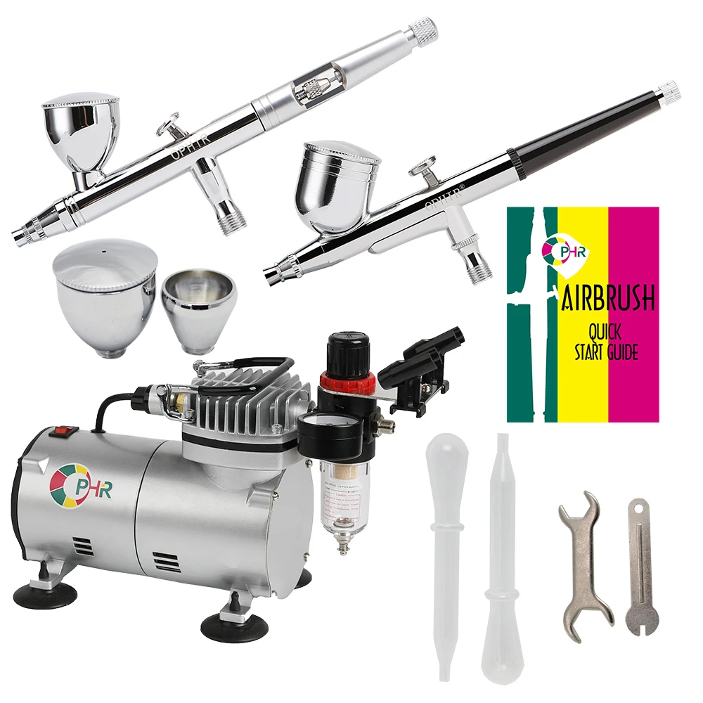 OPHIR Pro 2 Dual Action Airbrush Kit with Air Compressor for Model