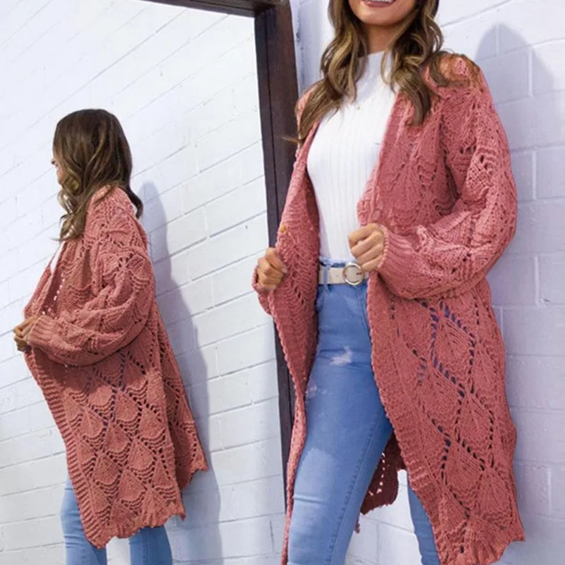 Z осенний зимний Кардиган женский хлопковый ромбовидный длинный вязаный свободный размера плюс Повседневный длинный свитер с длинными рукавами