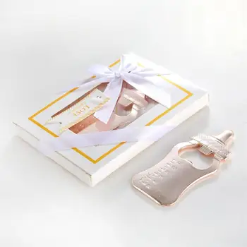 

Wedding Favors or Baby Shower Gifts White Box Gold Baby Bottle Design Bottle Opener
