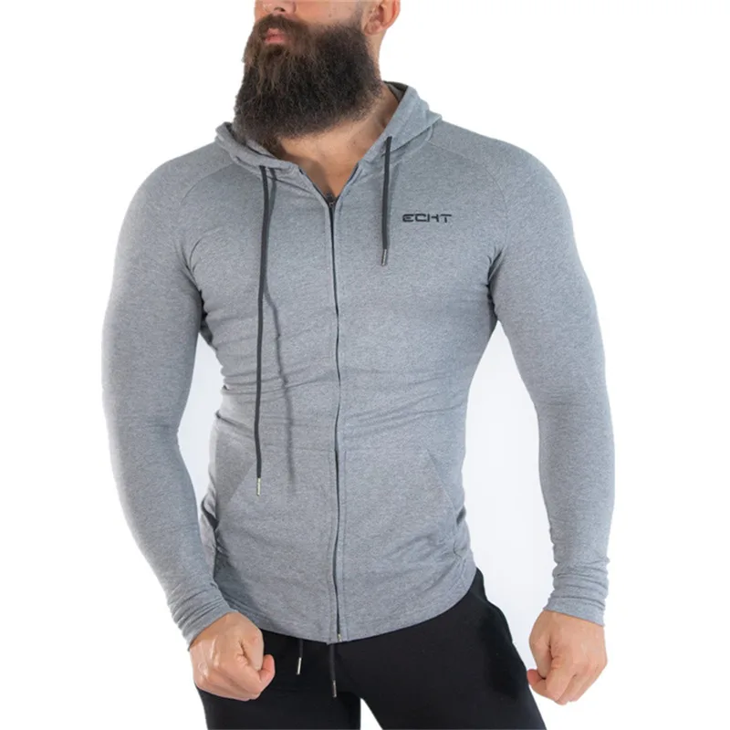 gray Осень зима мужские спортивные куртки с капюшоном Фитнес футболка для бодибилдинга спортивные пуловеры мужские тренировки с капюшоном куртка одежда YEMEKE - Цвет: gray