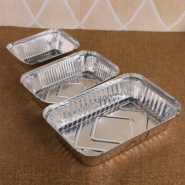 50Pcs Disposable Rectangle Aluminum Foil Food Tray Baking Pan Container BBQ  Accessories with Lid dessert