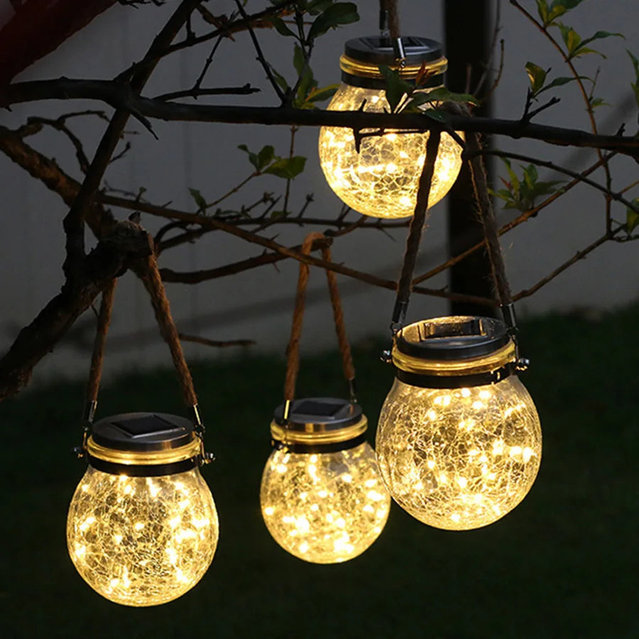 LED Solar Lamp String LED Fairy Light 30 LEDs Crack Glass Ball Solar Garden Light Hanging Lamp for Christmas Wedding Decoration