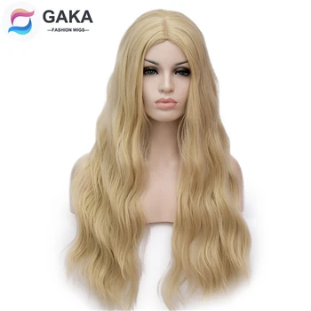 

GAKA Women Long Water Wave Synthetic Lolita Wig Pink Orange Blue Purple 20 Colors Cosplay Wigs for White Black Women