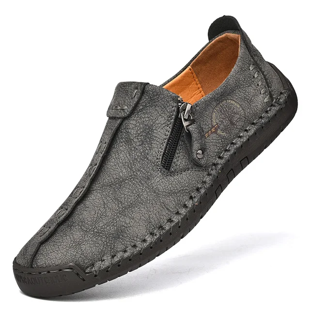 Comfortable Leather Men Shoes Casual Slip On Men Loafers Qlity Split Leather Shoes Men Flats Hot Sale Moccasins Shoes Plus Size gray