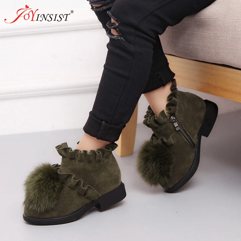 Ботинки для девочек с шерстяной подкладкой теплые ботинки из хлопка кожаные на