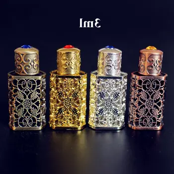 

4pcs/lot 3ml Antiqued Metal Perfume Bottle Empty Arab Style Alloy Hollow Out Essential Oils Bottle with Glass Dropper