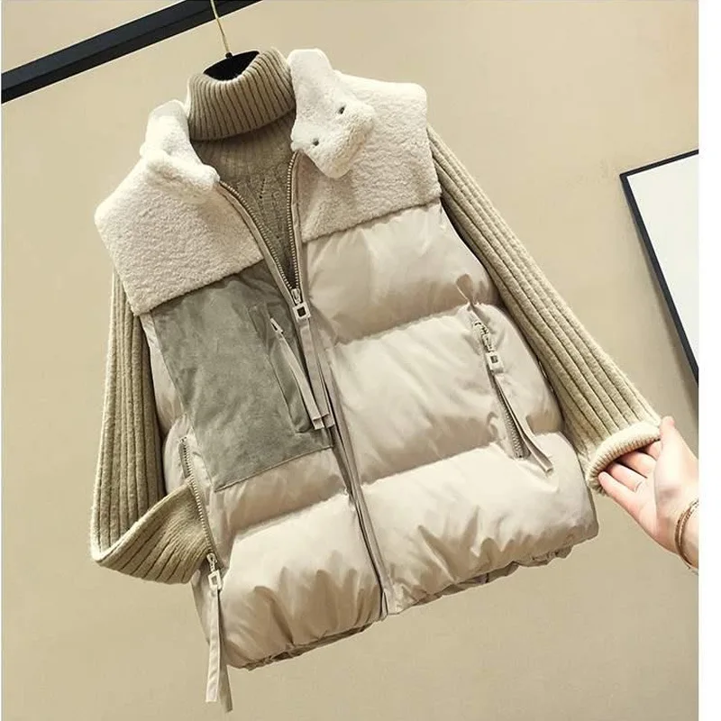 

Down Feather Cotton Vest Women's Autumn & Winter Short Korean-style Vest 2019 New Style Joint Lambs Wool Waistcoat Coat
