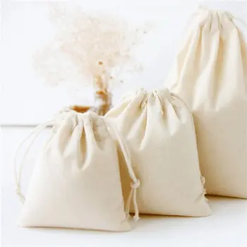 

10x12/14x16/19x24/25x32cm white Drawstring Pouches Gift Blank Bags For DIY Cotton Hemp Bags Jewelry Display Packaging Storage