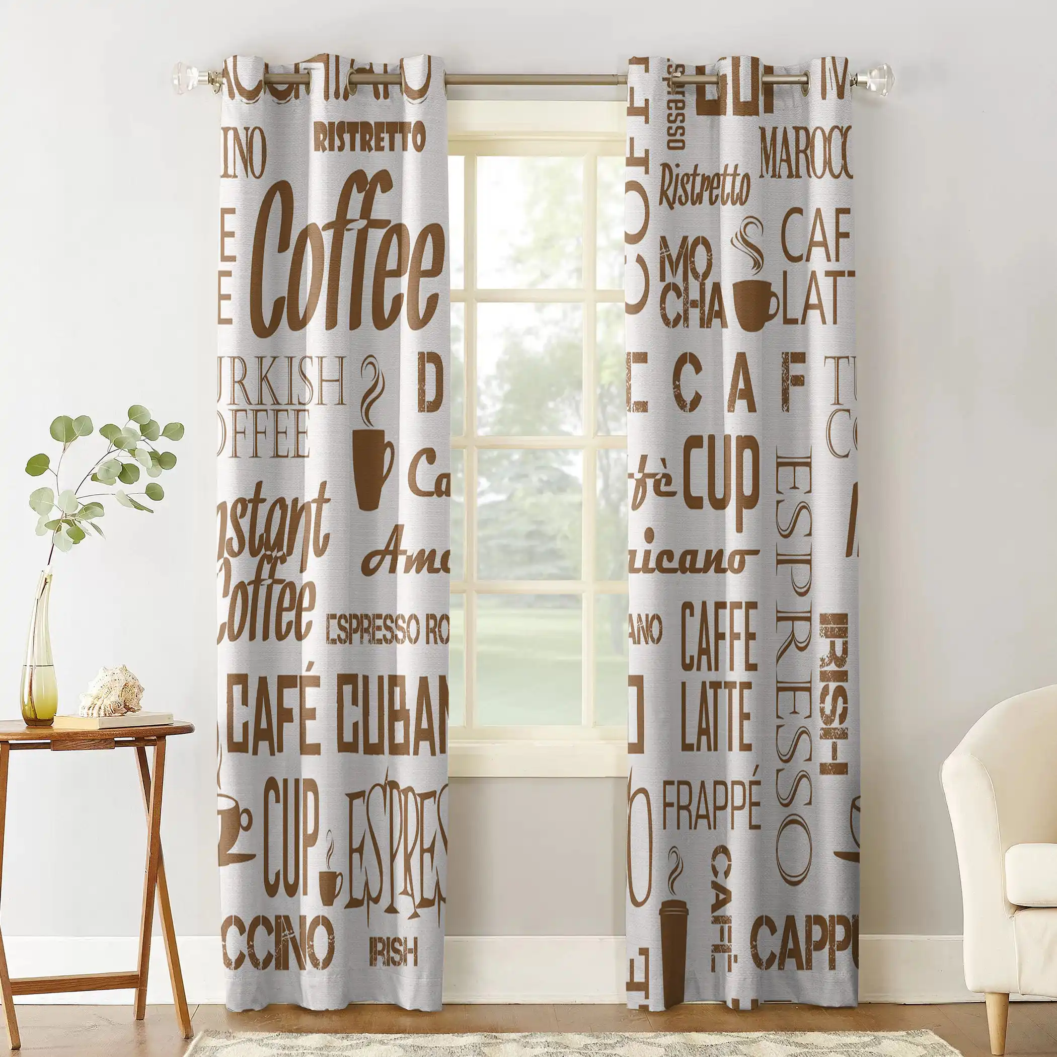 Coffee Cup Word Brown Beans Bedroom Kitchen Window Curtains Curtains For Living Room Decorative Items Curtains Aliexpress