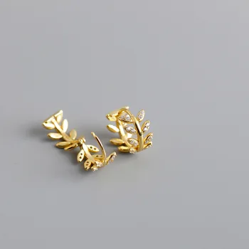 

1pair SMALL 100% Authentic 925 Sterling silver zircon AAA+ Olive Branch Leaf Huggie Hoop Earrings Jewelry CE38