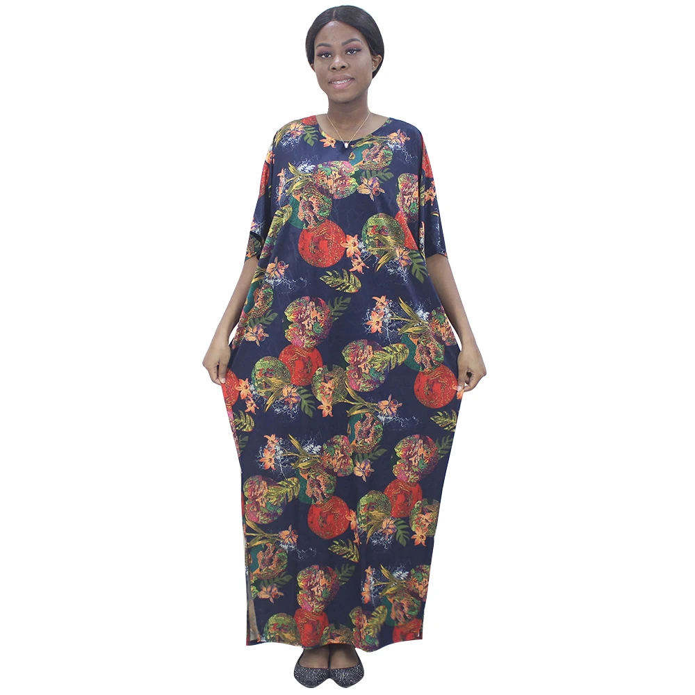 

2020 Newest African Dresses For Women Dashiki Round Collar Silk quality Flower Grass Print Dress robe africaine