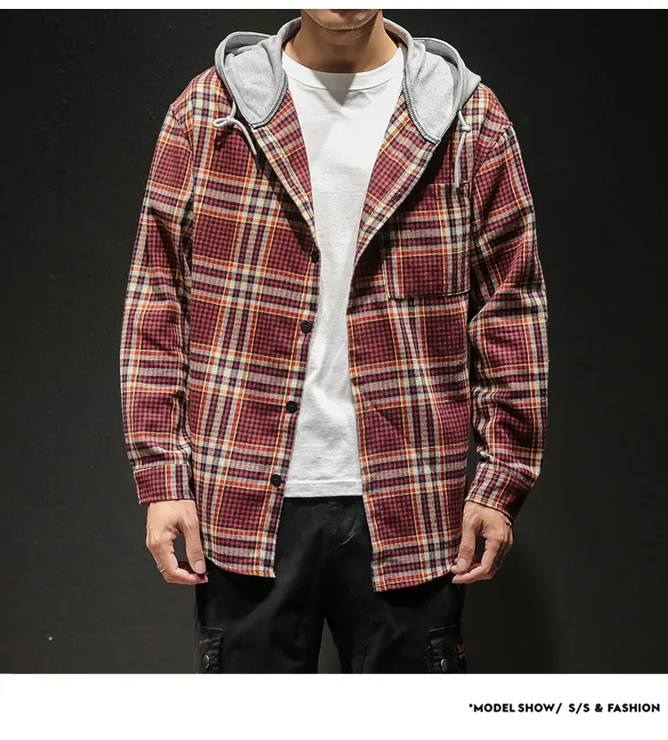 Рубашка для мужчин s Slim Fit с длинным рукавом, рубашки для мужчин, мужская рубашка в стиле кэжуал, M-5XL2019, осень, большие размеры, повседневная, с капюшоном, в клетку, A04