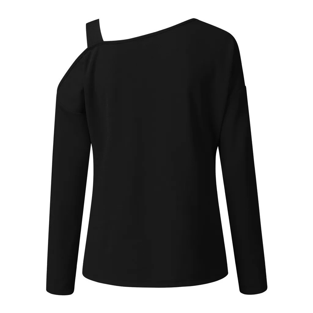 Blusas mujer de moda Для женщин рубашка Для женщин Зимняя мода косой воротник с длинными рукавами блузка шифоновая блузка с открытыми плечами