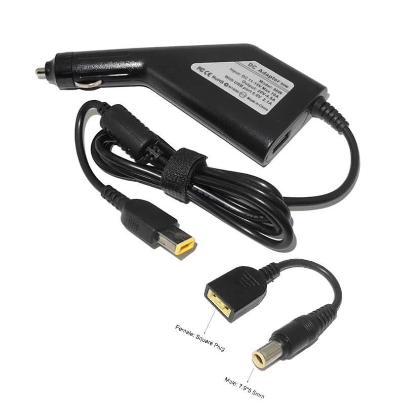 2 in 1 Laptop Car Charger 90W Dc Power Adapter for Lenovo X1 Carbon