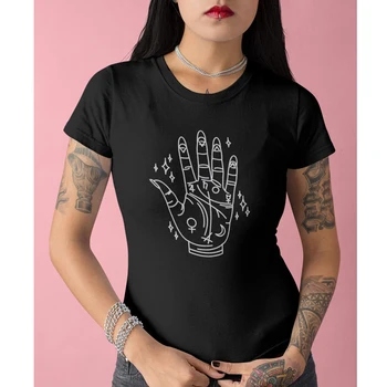

Palm Reading T-shirt Funny Summer Palmistry Hand Wiccan Tshirt Aesthetic Women Mystical Gothic Black Witchy Tops Streetwear