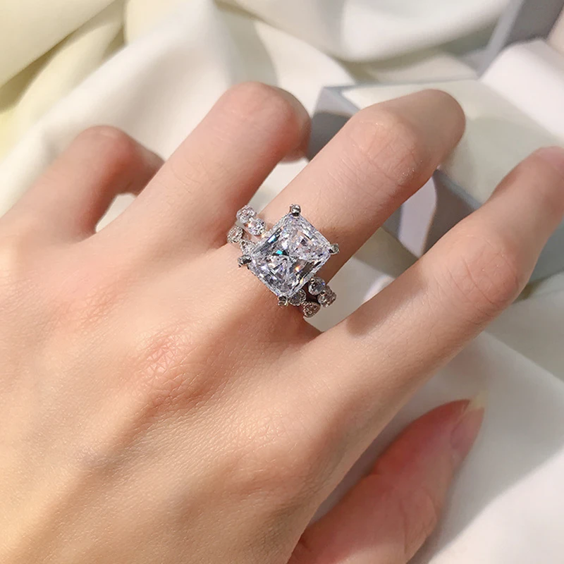 Sunyastor Simulation Delicate Women Fashion 925 Sterling Silver Creative Heart Shaped Diamond Ring Engagement Wedding Jewelry 
