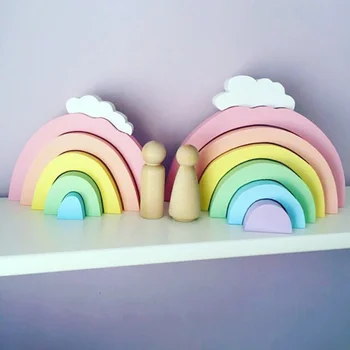 

Rainbow Wooden Building Blocks Stacker Nesting Baby Children Play Game Toys Baby Room Ornament Wall Party Decorations Gifts Home