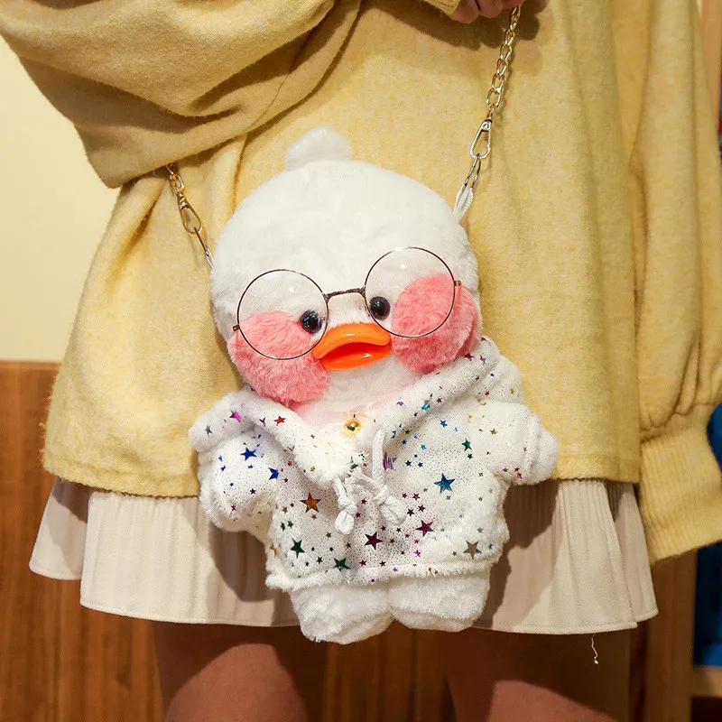 Kawaii LaLafanfan Plush Toy Cute Animal Yellow Duck Soft Fluffy Shoulder Bag Christmas Birthday Gift Girl Children Chain Bag Dec