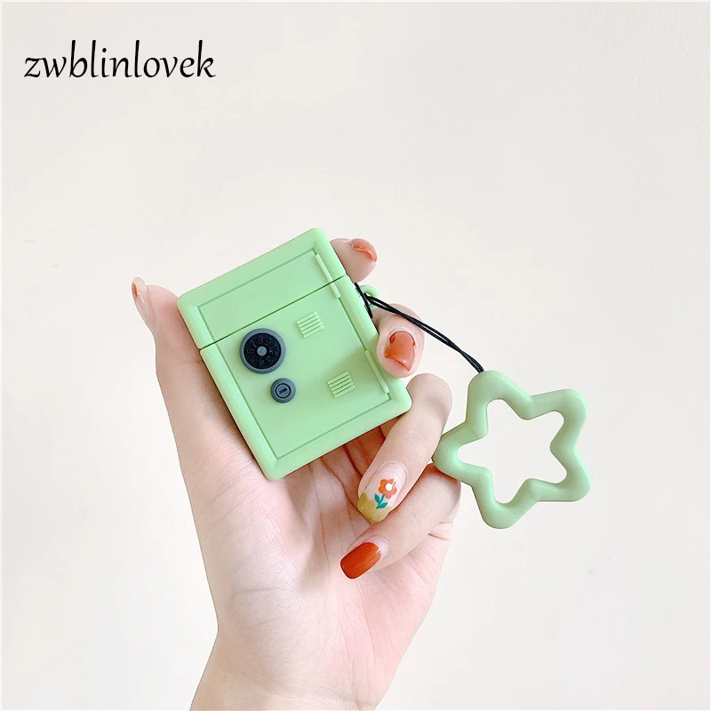 

Gift Cute 3D Safe Box Airpods Keychain Silicone Soft Case Key Chain For Women Bluetooth Wireless Earphone Cute Protective Cover