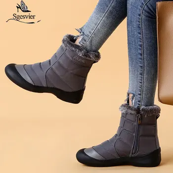 

Sgesvier Warm down snow boots women zipper thick fur warm cotton boots solid color casual shoes winter ankle boots female