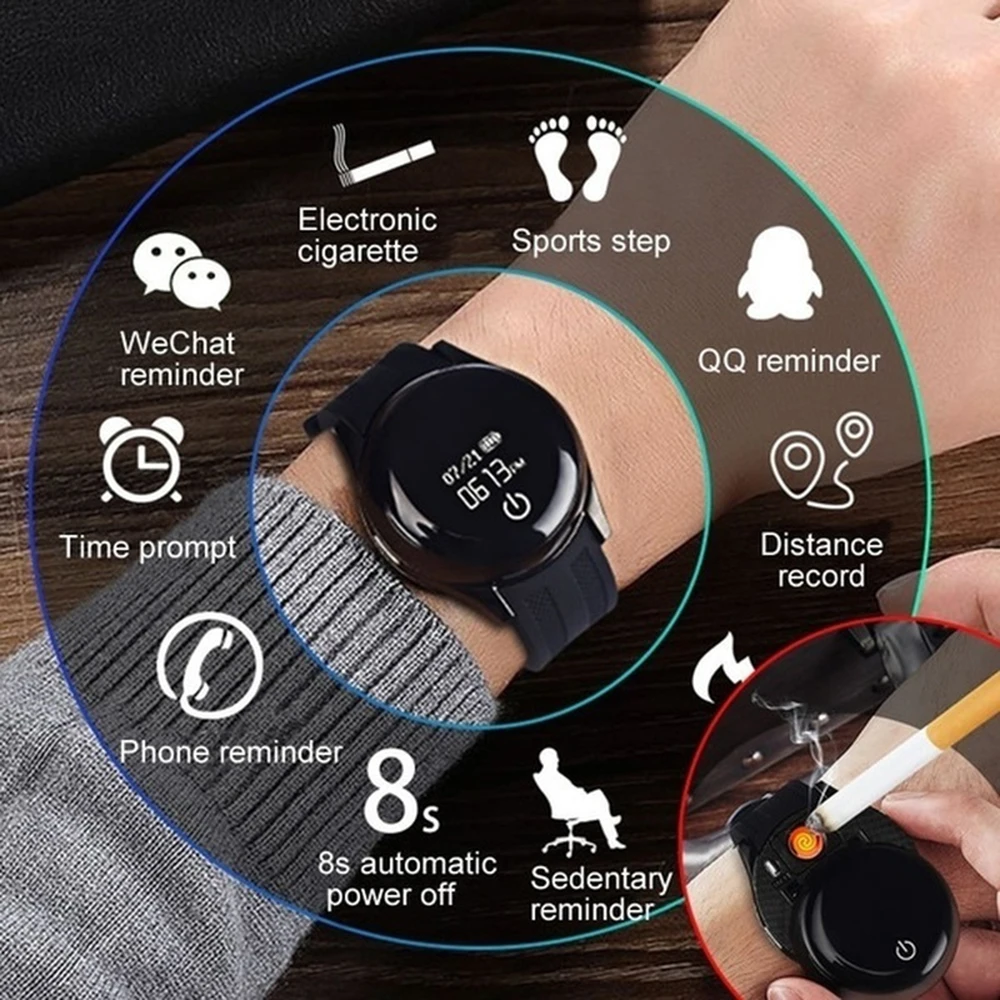 Мультифункциональные Смарт-часы Bluetooth сигарета электрическая зажигалка спортивный браслет шагомер браслет пульсометр кровяное давление