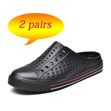 2 пары; Летняя мужская обувь; уличные пляжные шлепанцы для пар; шлепанцы унисекс; дышащие шлепанцы с перфорацией в виде морской речки; zapatos hombre