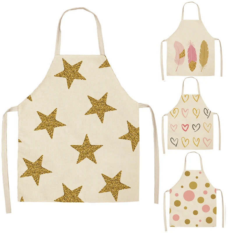 

1 Pcs Simple Pink Gold Series Cotton Linen Aprons Home Cooking Baking Coffee Shop Cleaning Apron Kitchen Accessory