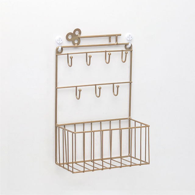 Key Hook Hanging Basket Wrought Iron Shelf Creative Wall Decoration Multifunctional Storage Rack