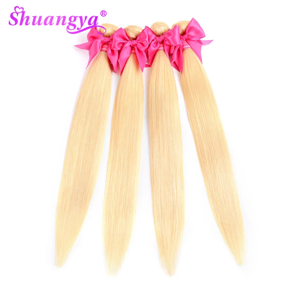 Shuangya Hair Indian Straight Hair Bundles With Frontal Honey Blonde 613 Bundles With Frontal 100% Remy Human Hair Bundles