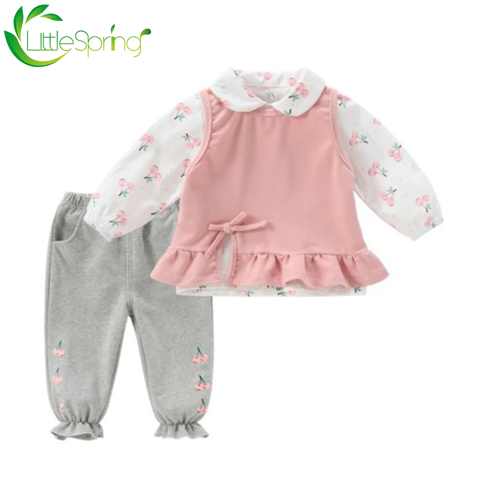 LittleSpring/комплект одежды для маленьких девочек Топы с длинными рукавами и