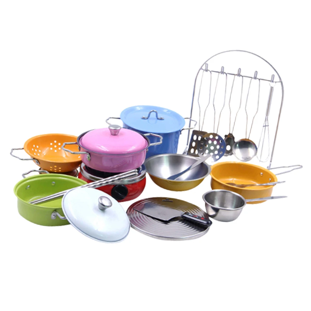Kids Children Kitchen Pretend Play Toys Cooking Cookware Set Color 23pcs