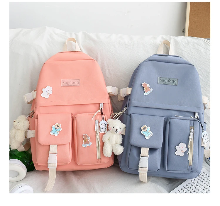 NEW 5 Piece Set backpacks fashion canvas kawaii female Korean Shoulder bag Casual College Students backpack School bag for girl