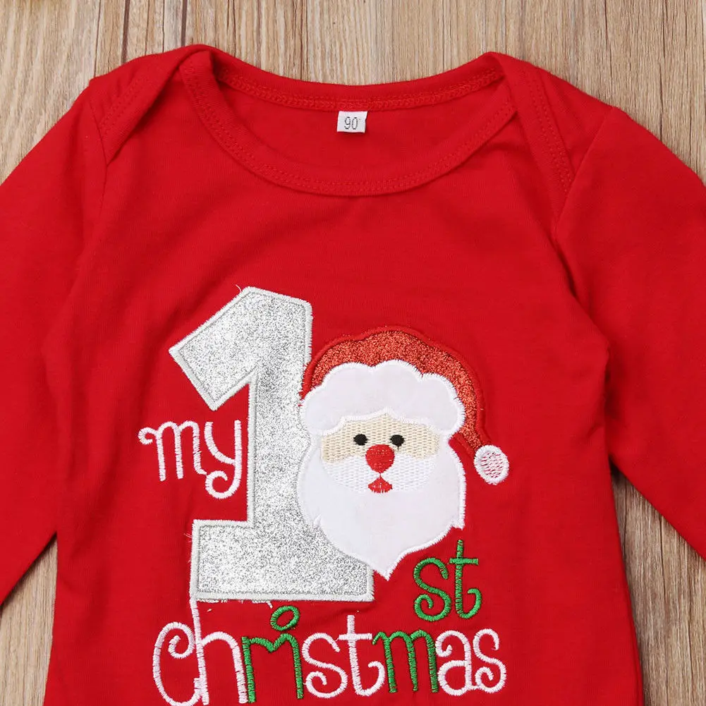 Комплект одежды из 3 предметов с надписью «My 1st Christmas» для маленьких мальчиков и девочек 0-18 месяцев; комбинезон+ штаны; шапка; одежда