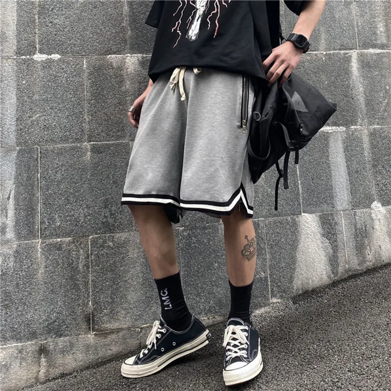 

Summer Shorts Men's Fashion Solid Color Retro Drawstring Casual Shorts Men Streetwear Loose Hip-hop Straight Five-point Pants