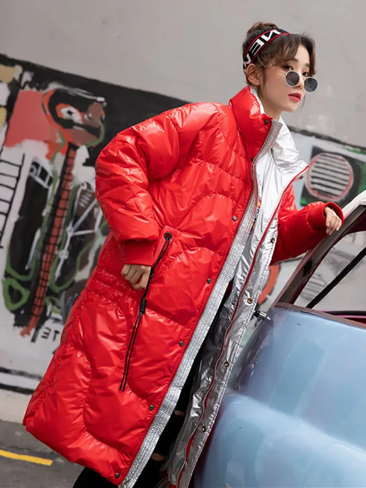 Модное женское пальто длинный Зимний пуховик женский плюс размер плотная Harajuku просторная парка Теплая Куртка с капюшоном пальто